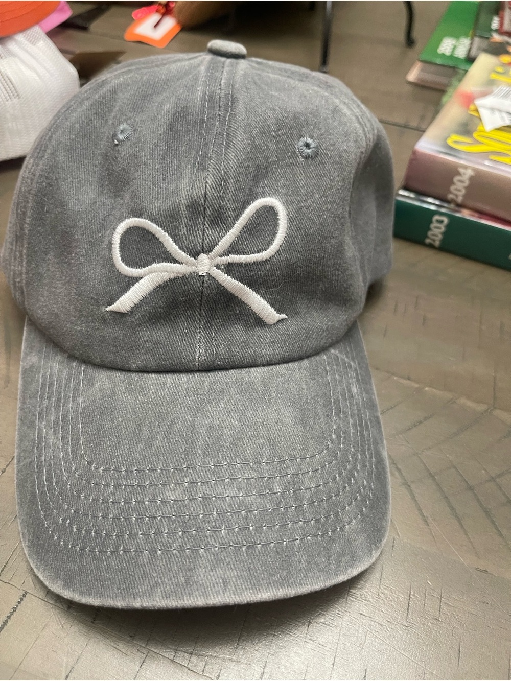 Girls Gray Bow Embroidered Baseball Hat